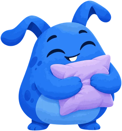 Pip hugging a purple pillow